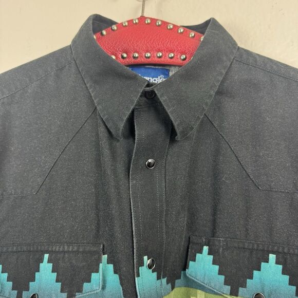 Vintage 90s Wrangler Brushpopper Southwestern Aztec Snap Front Western Shirt XXL - Picture 3 of 16